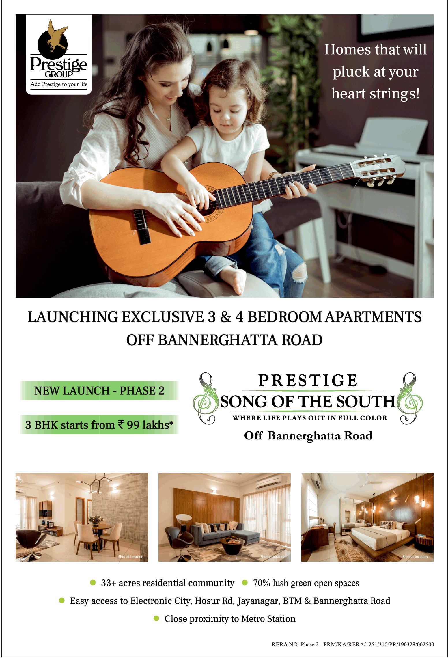 Launching exclusive 3 & 4 bedroom apartments at Prestige Song of the South in Bangalore